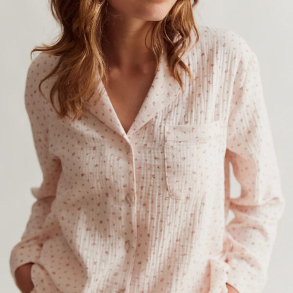 Sleepy Doe womens traditional pyjama set | blush floral muslin