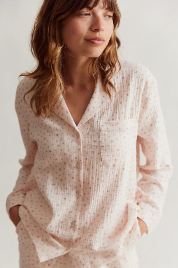 Sleepy Doe womens traditional pyjama set | blush floral muslin