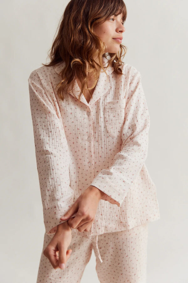 Sleepy Doe womens traditional pyjama set | blush floral muslin